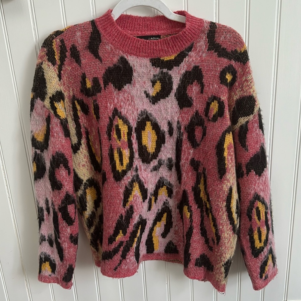 Aqua Pink Leopard Sweater (small)